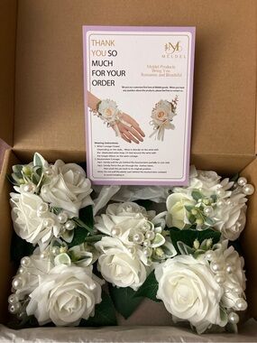 White Rose Pearl Boutonniere and Corsage Set